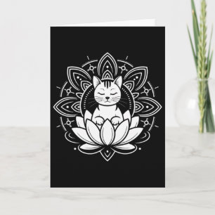 Peaceful Cat Lotus Flower Yoga Meditation Tee _1  Card
