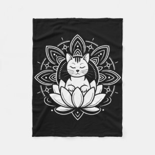Peaceful Cat Lotus Flower Yoga Meditation Tee _1  Fleece Blanket
