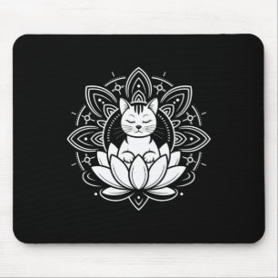 Peaceful Cat Lotus Flower Yoga Meditation Tee _1 Mouse Pad
