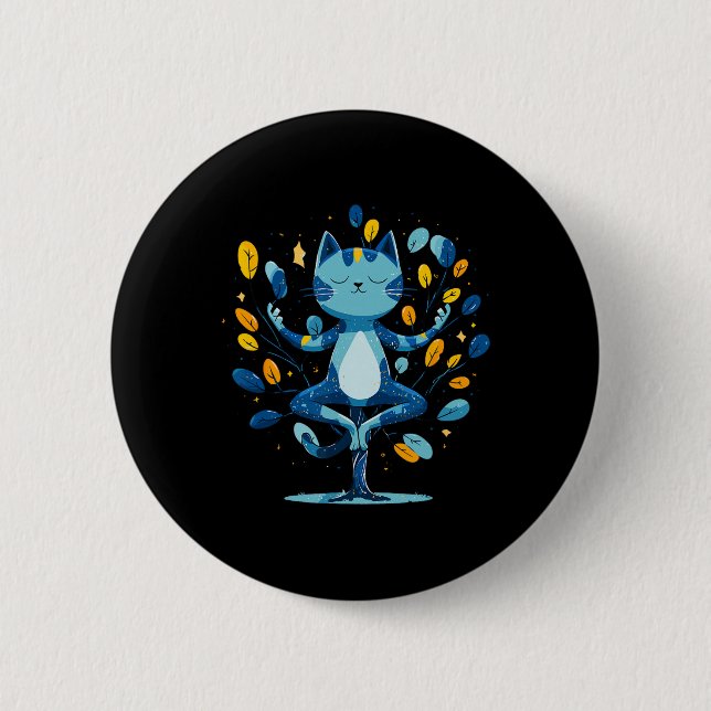 Peaceful Cat Zen Meditation Tree Pose  6 Cm Round Badge (Front)