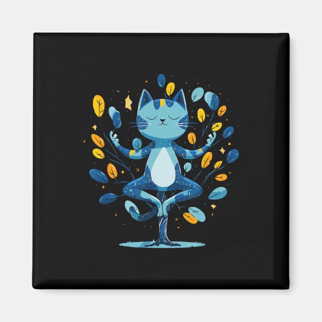 Peaceful Cat Zen Meditation Tree Pose  Magnet (Front)