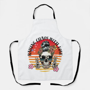 Peaceful Chaos Retro Skull Mom – Vintage Sunset De Apron