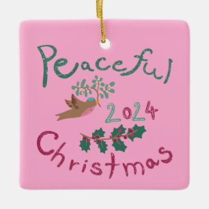 Peaceful Christmas 2024 mistletoe bird Ornament
