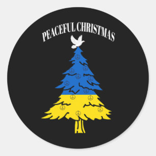 Peaceful Christmas Tree Peace Ukraine  Classic Round Sticker