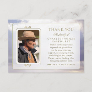Peaceful Clouds Gold Photo Sympathy Thank You Card
