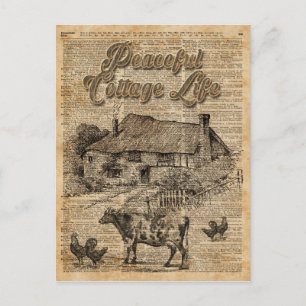 Peaceful Cottage Life Vintage Dictionary Art Postcard