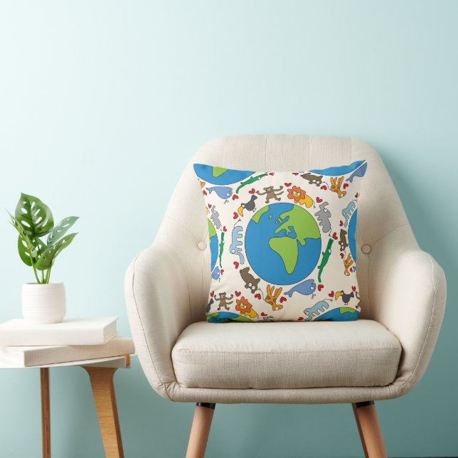 Peaceful Cute Cartoon Animals All Around The World Cushion (Chair)
