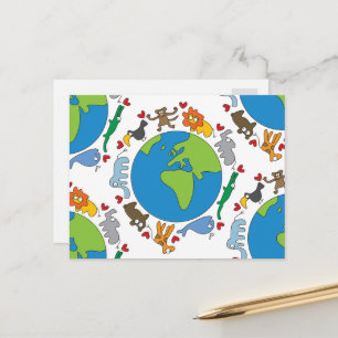 Peaceful Cute Cartoon Animals All Around The World Postcard