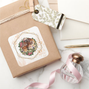 Peaceful Deer Among Blossoms Square Sticker