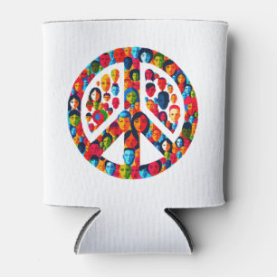 Peaceful Diversity - Global Faces Peace Sign Can Cooler