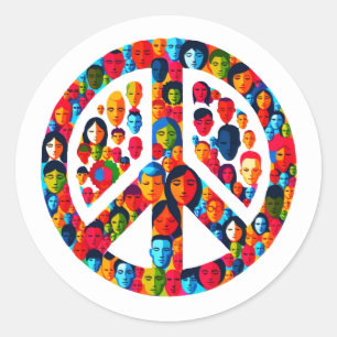 Peaceful Diversity - Global Faces Peace Sign Classic Round Sticker