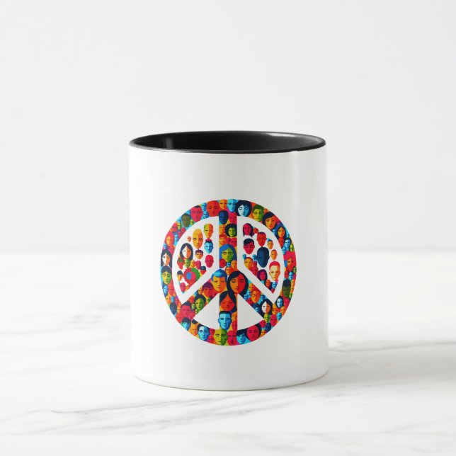 Peaceful Diversity Global Unity Peace Sign Design Mug (Center)