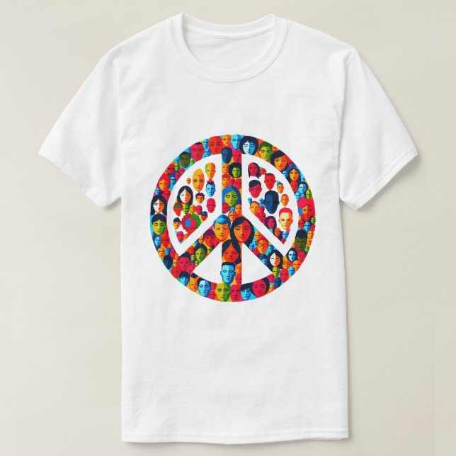Peaceful Diversity Global Unity Peace Sign Design T-Shirt (Design Front)