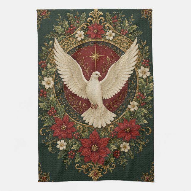 Peaceful Dove Holiday Tea Towel (Vertical)