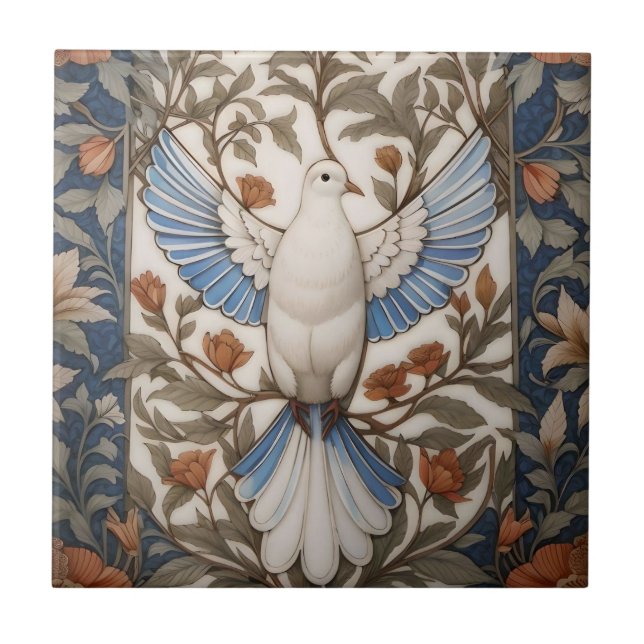 Peaceful Dove William Morris Inspired Floral Tile (Front)