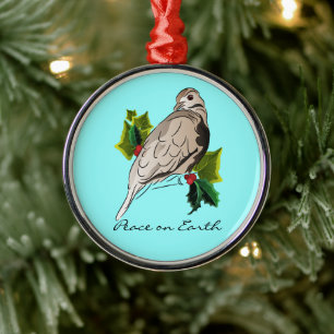 Peaceful Dove with holly and Ivy Christmas Metal Tree Decoration