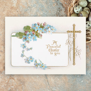 Peaceful Easter Vintage Cross with Forget-me-Nots Holiday Card