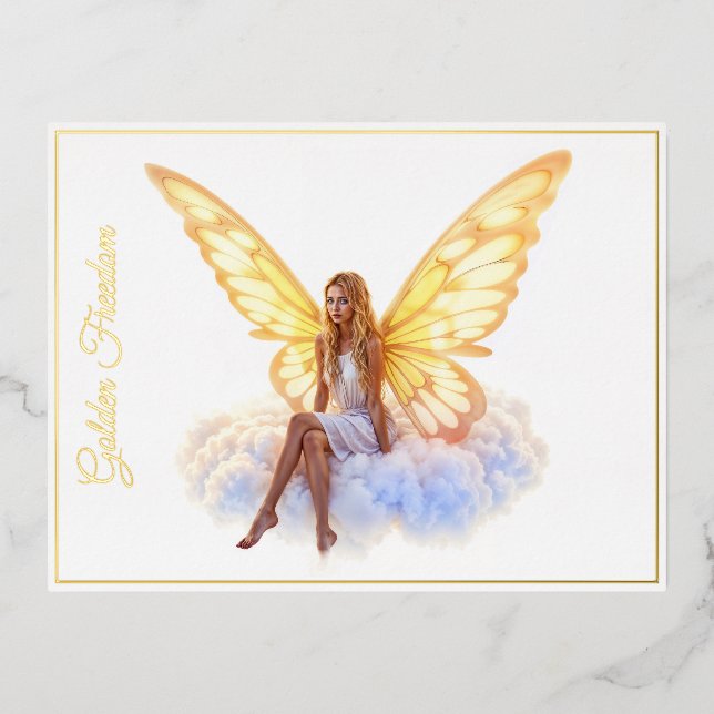 Peaceful elegant fairy glow sky airy and light foil holiday postcard (Front)