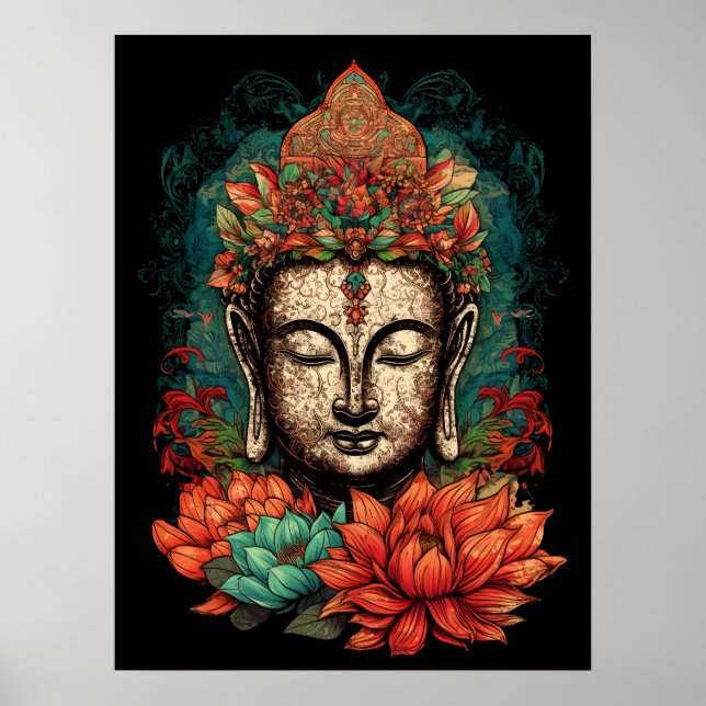 Peaceful Face of Buddha | Digital Art Poster (Front)