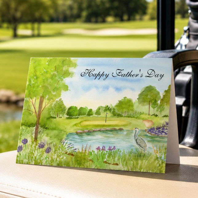 Peaceful Fathers Day Golf Course with Heron  Card (Creator Uploaded)