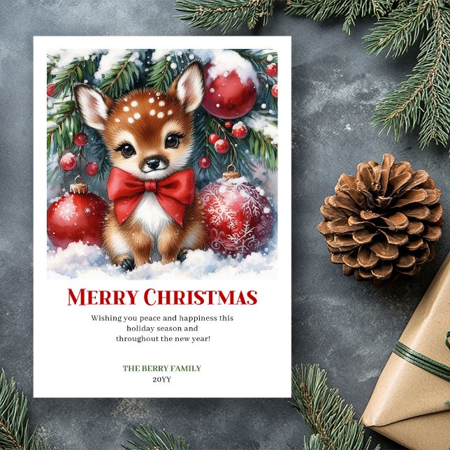 Peaceful Fawn Watercolor Snowy Christmas Card Xmas (Peaceful Fawn Watercolor Snowy Christmas Card Xmas Card)