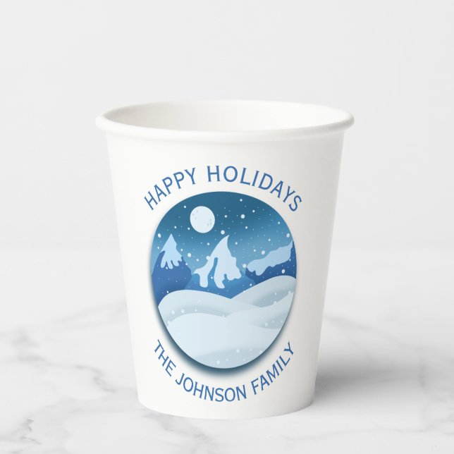 Peaceful Frosted Landscape Custom Paper Cups (Front)