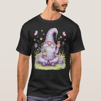 Peaceful Garden Gnome With Flowers And Butterflies T-Shirt