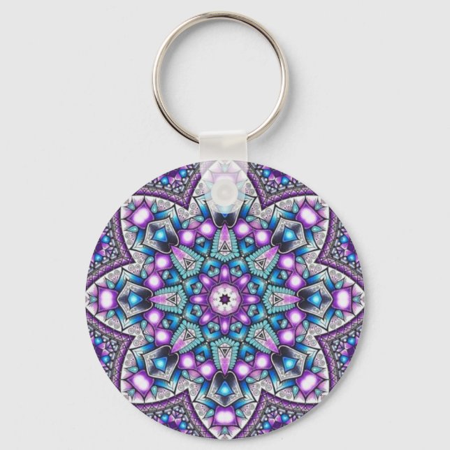 Peaceful Garden Kaleidoscope Mandala Key Ring (Front)
