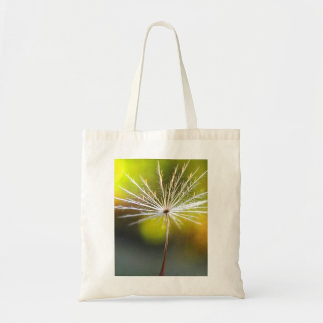 Peaceful Gold and White Dandelion Seed Macro Tote Bag (Front)