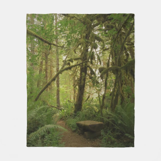 Peaceful Green Forest Trail in Washington Fleece Blanket (Front)