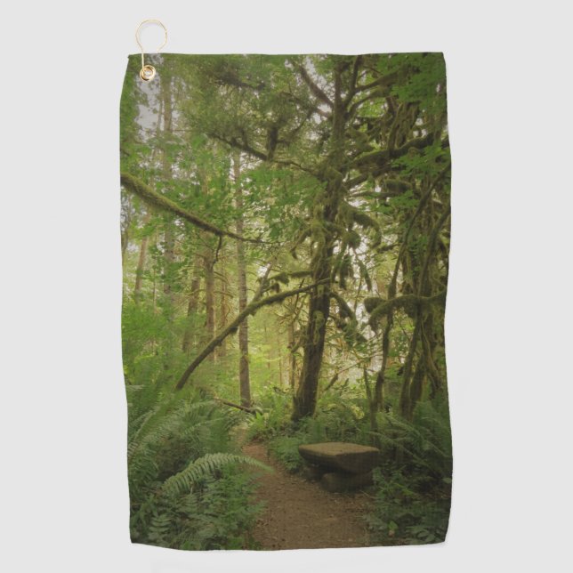 Peaceful Green Forest Trail in Washington Golf Towel (Front)