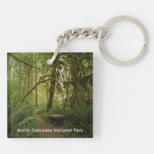 Peaceful Green Forest Trail in Washington Key Ring