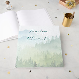 Peaceful Green Watercolor Forest Landscape Guest Book