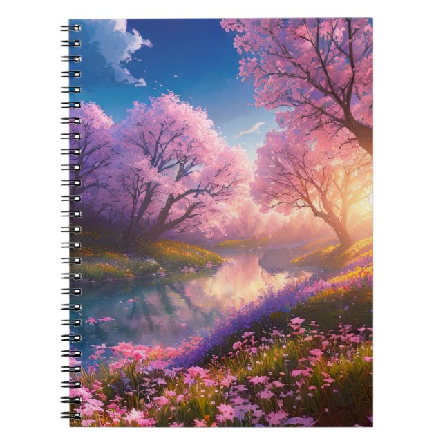 Peaceful Haven of River and Flowers Notebook (Front)