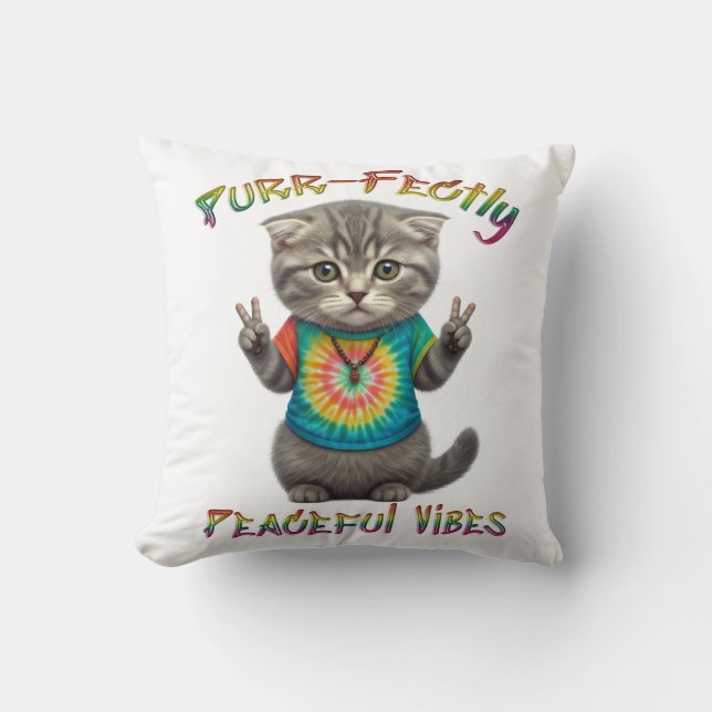 Peaceful Hippie Boho Kitten Vibes  Cushion (Front)