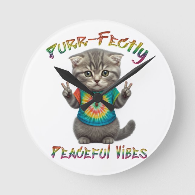 Peaceful Hippie Boho Kitten Vibes  Round Clock (Front)