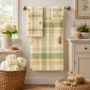 Peaceful Hive Meadow Plaid  Bath Towel Set