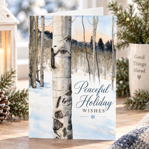 Peaceful Holiday Wishes Snowy Aspen Trees Card