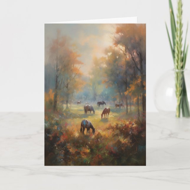 Peaceful Horses Landscape Painting Equine Sympathy Card (Front)