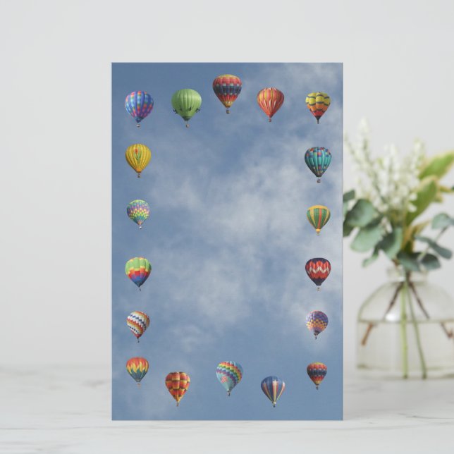Peaceful Hot Air Balloons Border Blue Cloudy Sky Stationery (Standing Front)