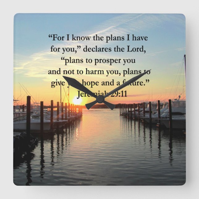 PEACEFUL JEREMIAH 29:11 SUNSET SQUARE WALL CLOCK (Front)