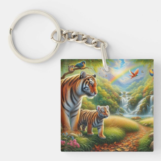 Peaceful Jungle Scene Painting Key Ring (Front)