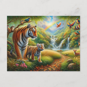 Peaceful Jungle Scene Painting Postcard