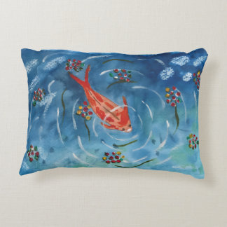 Peaceful Koi Fish Watercolor Accent Pillow