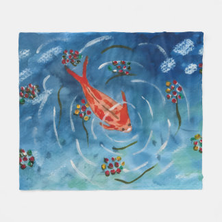 Peaceful Koi Fish Watercolor Fleece Blanket