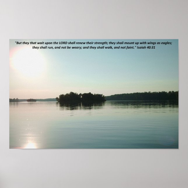 Peaceful Lake and Distant Trees with scripture Poster (Front)