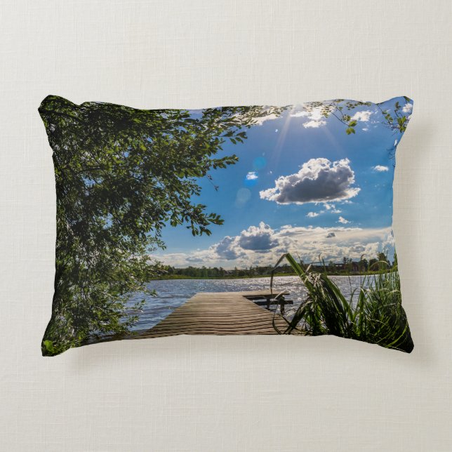 Peaceful Lake Dock View Lumbar Pillow Design (Front)