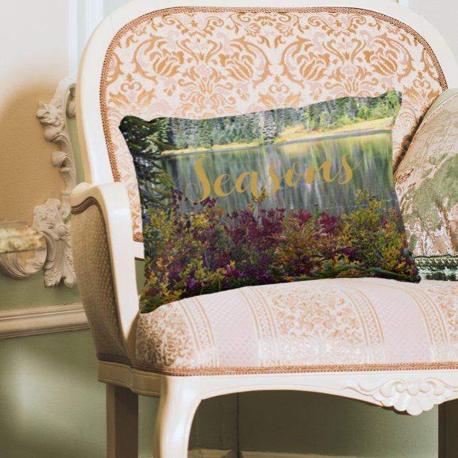 Peaceful Lake Fall Season Colour Landscape Decorative Cushion (In Situ)