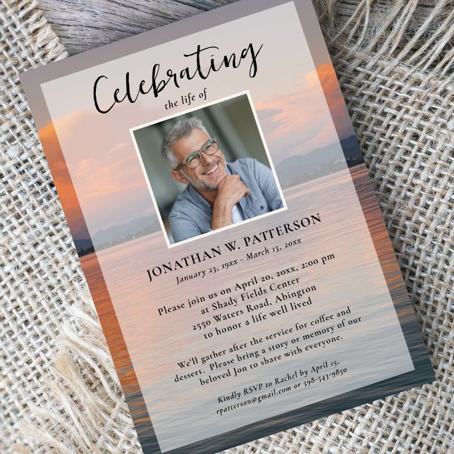 Peaceful Lake Sunset Celebration of Life Photo Invitation (Creator Uploaded)