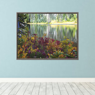 Peaceful Lake Vibrant Fall Colour Landscape Canvas Print